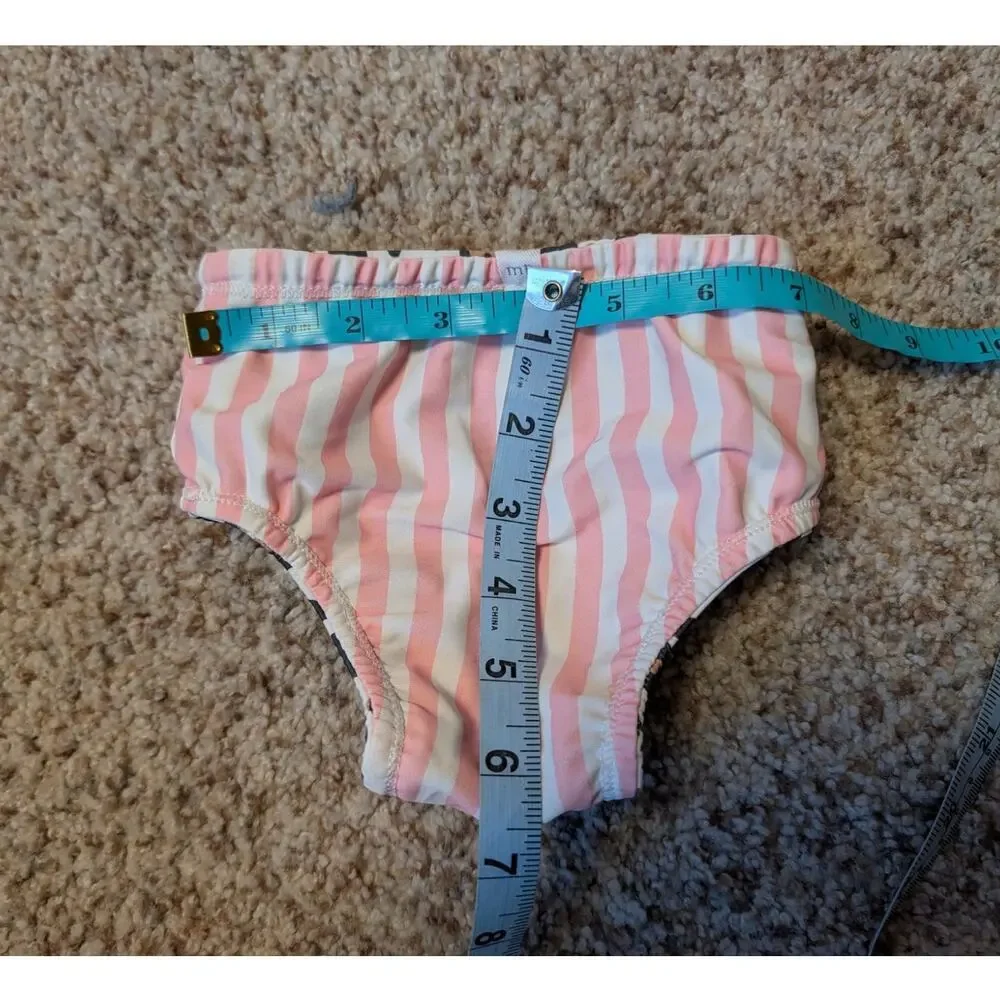 MUD PIE Reversible leopard & pink striped swimsit set; flounce; 6 mos